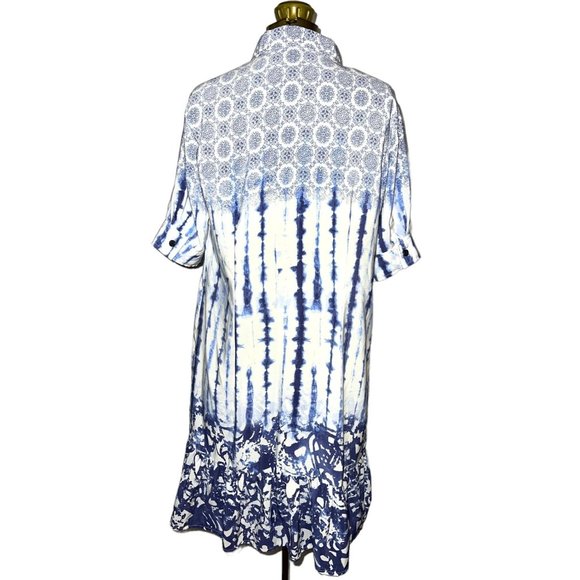 Peter Som Button Up Front Short Sleeve Shirt Dress Blue White Womens Size 8 - Picture 3 of 6